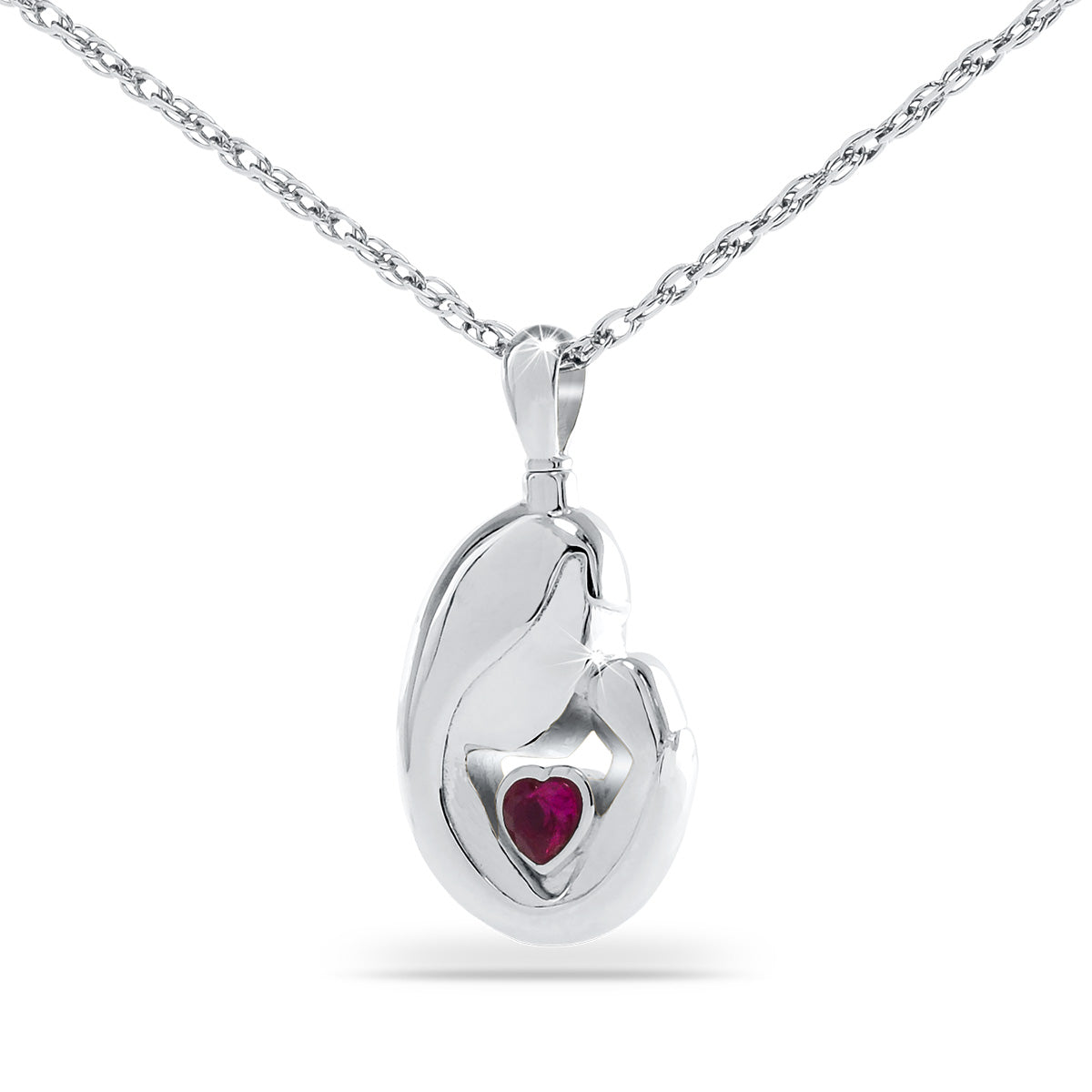 Mother's Love Red Stone Steel Keepsake